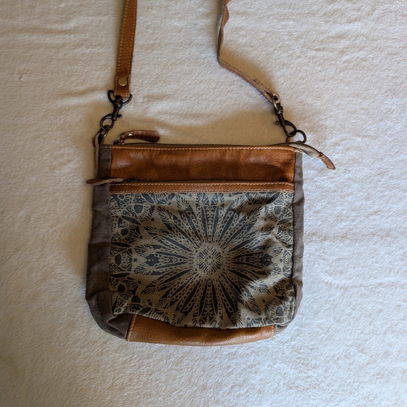 Myra Bag Handbags - Myra Bag Upcycled Canvas & Leather Flower Crossbody Bag – Boho